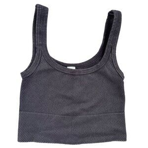 Nikibiki Womens Ribbed Tank Top Gray Black Striped Sleeveless Stretchy Casual